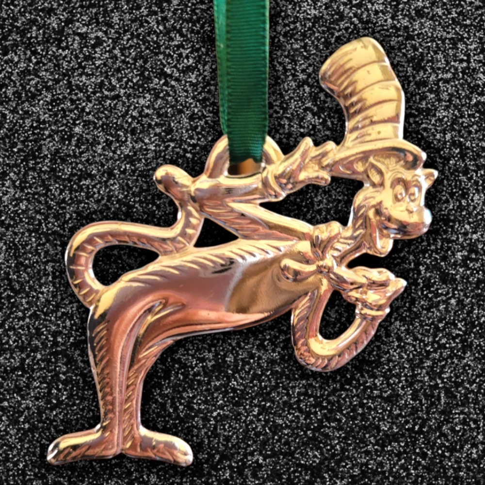 Vtg 2003 Cat In The Hat Dr Seuss Silver Plated Christmas Ornament